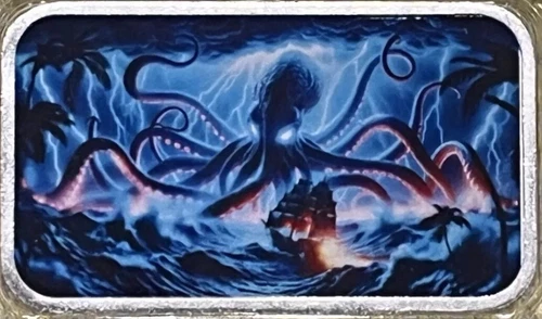 Hayleybug Mint KRAKEN UNLEASHED 1 oz .999 Silver Bar in Capsule- Max Mintage 300