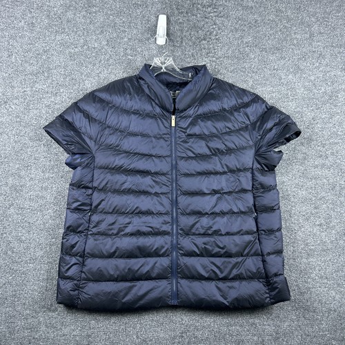 Martha Stewart Puffer Jacket Vest Women Size 1X Navy Down Quilted Cap Sleeve NWT