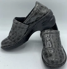 BOC Womens Sz 7.5 Peggy Clogs Gray Crocodile C45728 Slip On Wedge Heels