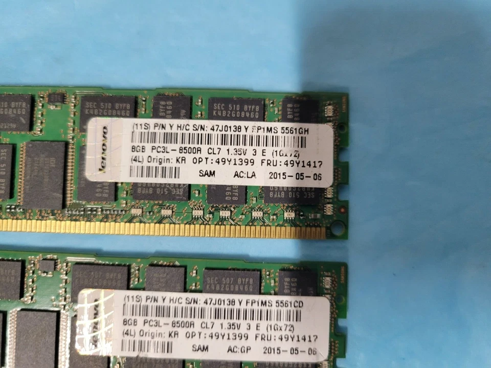 16GB (2x8GB) Samsung ECC DDR3 PC3L-8500R Server RAM M393B1K73QB0 - Qty Available - Image 3 of 4