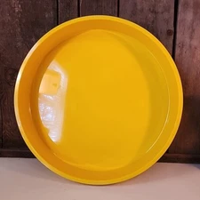 Vtg MCM Oblique by PMC H7 Yellow Melamine 12" Stackable Serving Platters Set 4