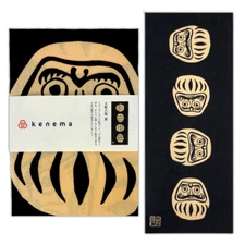 Japanese Cotton Tenugui Tapestry Hand Towel Bento Cloth Black Daruma 35" x 13.5"
