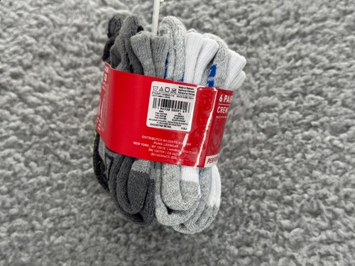 Puma Kids Boy’s 6 Pairs Performance Crew Variety Pack Small Sock Sizes 5-6.5 - Picture 4 of 5
