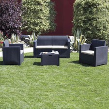 SALOTTO SET GIARDINO DIVANO POLTRONE TAVOLO POLYRATTAN NEBRASKA BIANCO/GRIGIO