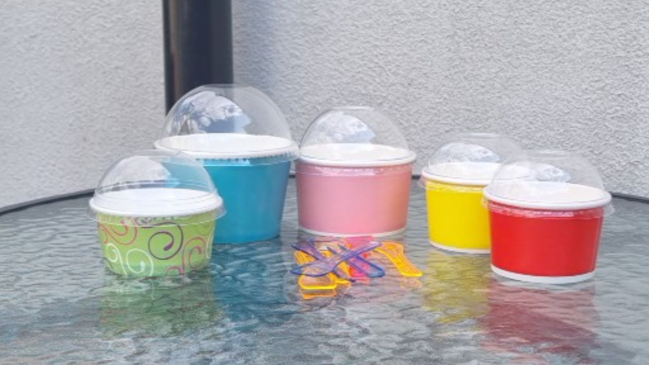 ICE CREAM DESSERT CUPS GELATO PAPER CUP WITH DOME LID, 3 SCOOP, BLUE ...