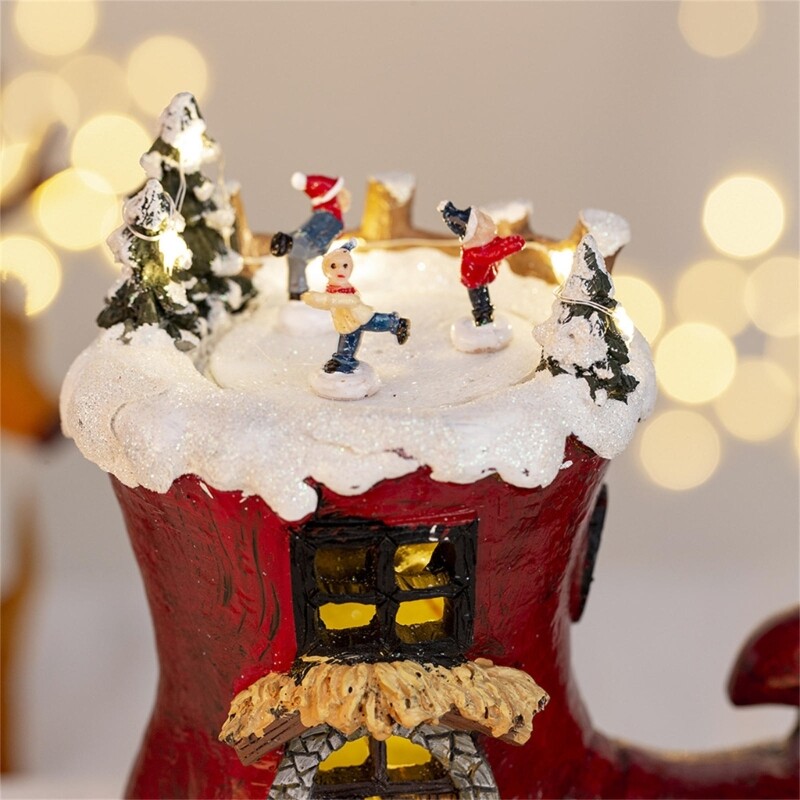 Christmas Boot Music Box House with LED Lights Ornaments Holiday