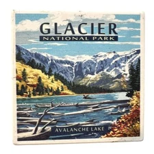 VTG Glacier National Park Avalanche Lake Ceramic Art Tile Trivet Coaster 4x4