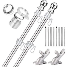 Bubblythe 2 Pack Flag Poles for House, 6 FT Flag Pole Kit with 2 No-Tangle Alumi