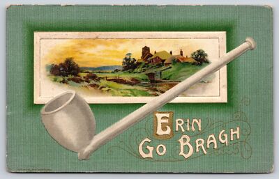 Tobacco Pipe Home On Hill & River Erin Go Bragh~Winsch Vintage Postcard