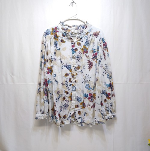 Chemise Femme St. John's Bay - Taille 1X (Plus) - Rouge Foncé à Imprimé Floral Blanc - Polyester - Occasion TB