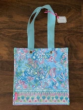 Lilly Pulitzer Ibiza Blue AQUA LA VISTA MARKET SHOPPER TOTE Reusable Grocery NWT