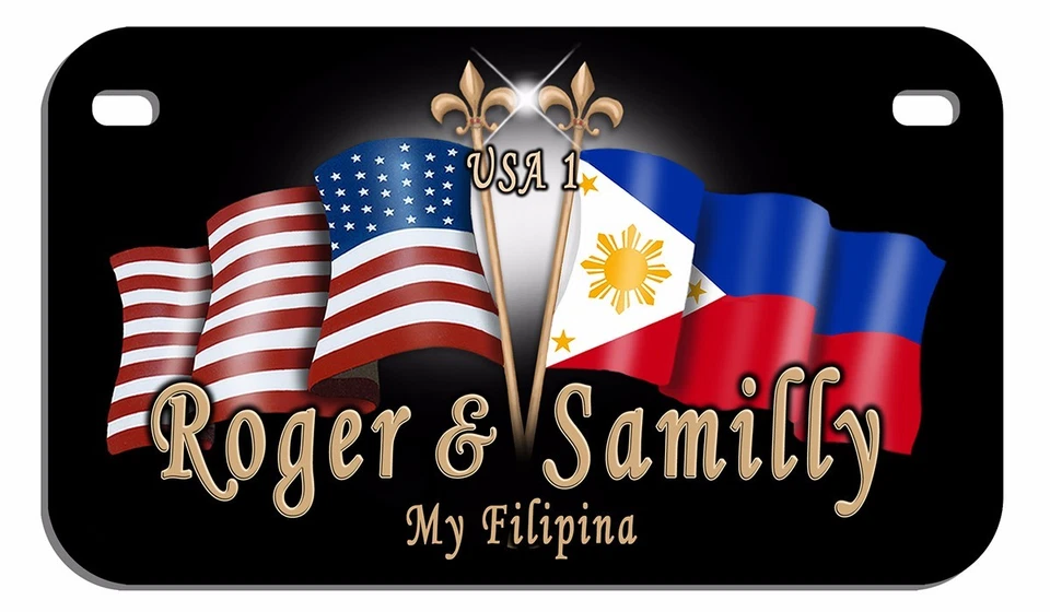 SIZZLEME GRAPHICS Philippine USA Unity Flag Motorcycle License Plate Personalize American Filipino