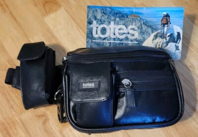 New Vintage Totes Black Pu/Faux Leather Fanny Pack Belt Bag Hiking 90's Rare!