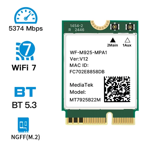 MediaTek MT7925 WiFi 7 M.2 NGFF Tri-band 802.11BE BT 5.3 Network Card MT7925B22M