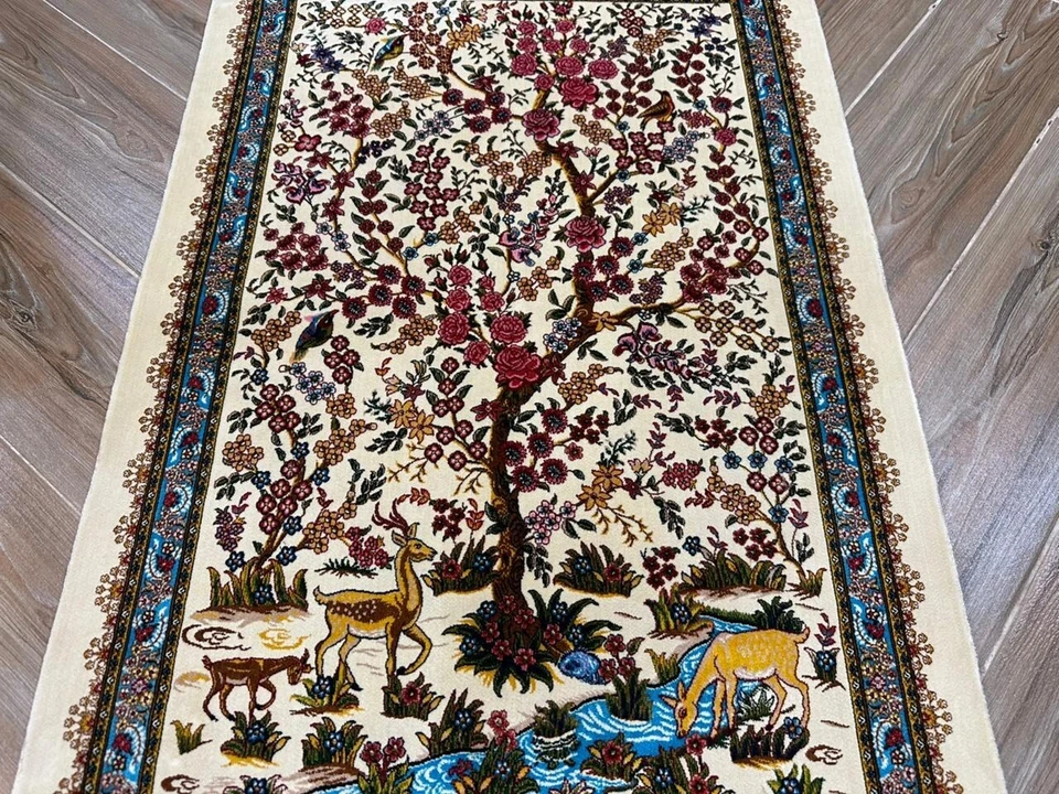 Alfombra de seda de alta calidad oriental colgante de pared alfombra de seda ilustrada alfombra 90 x 59 cm Foto 3 de 4