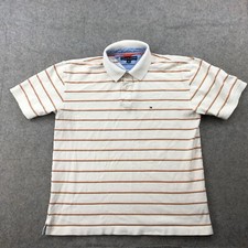 Tommy Hilfiger Polo Shirt Mens XL White Orange Striped Short Sleeve Cotton Logo 