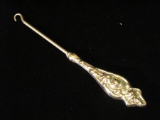 Authentic Vintage Embossed SILVER ART NOUVEAU FLOWERS Button Hook Beautiful
