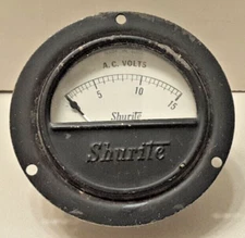 Shurlite AC Volts Panel Meter, 0-15 Volts, 2.75" Round Metal Case, Free Shipping