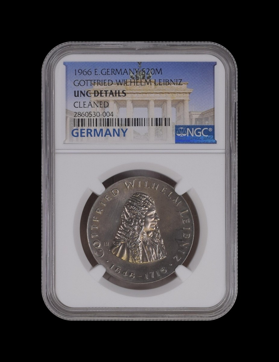 GERMANY, East. 1966, 20 Mark, Silver - NGC UNC - Gottfried Wilhelm