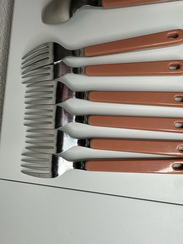 Vintage Retro Grosvenor Japan Picnic Cutlery Set on Stand 24 piece Brown MCM - Picture 19 of 24
