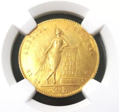 Costa Rica Central American Republic gold 2 Escudos 1850 CR-JB UNC Details NGC