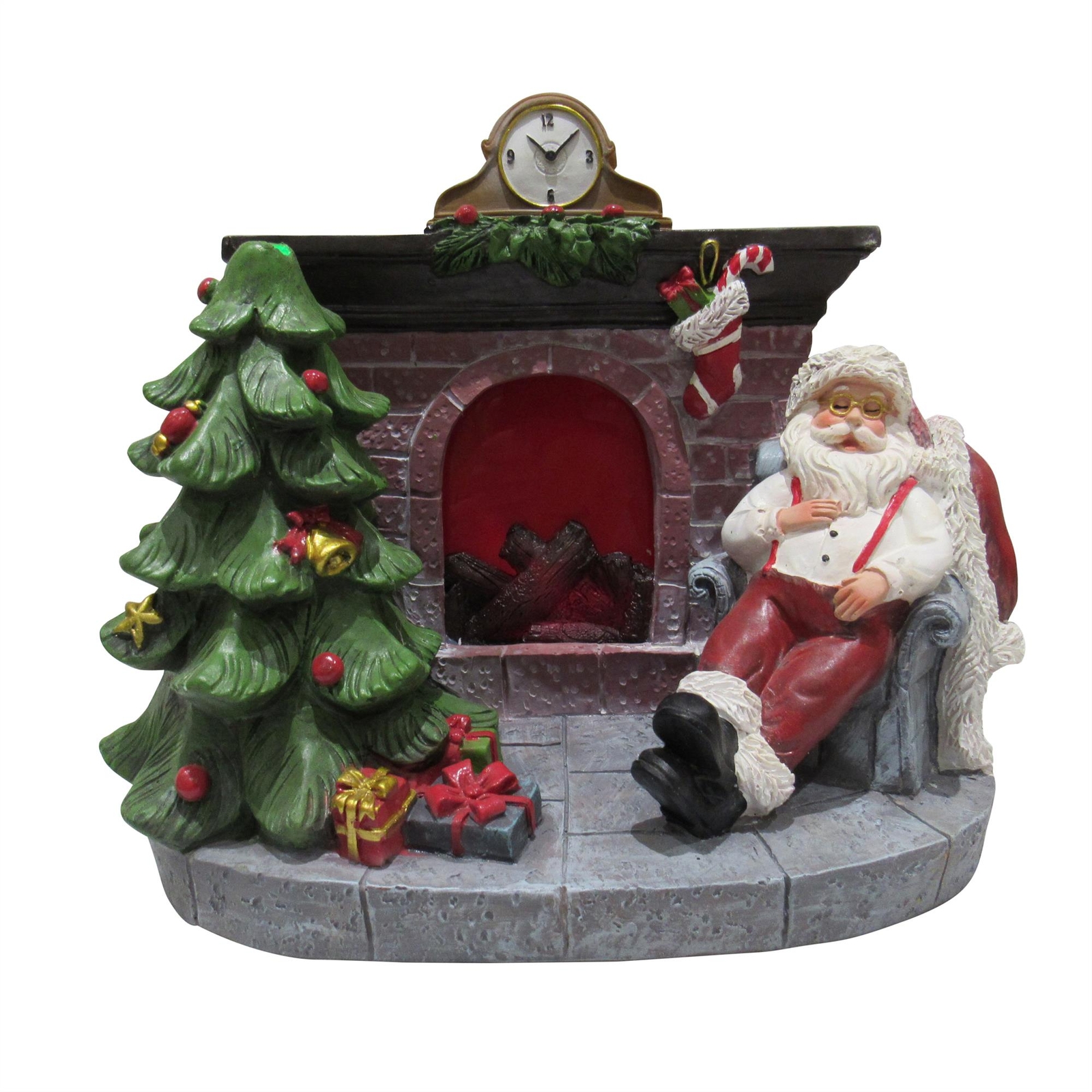Light Up Santa Fireplace Christmas Figurine (Xmas Festive LED Ornament)