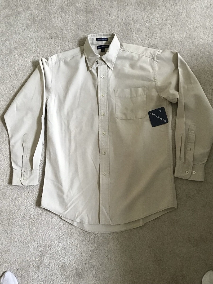john ashford dress shirts John Ashford Dress Shirt Mens Size SMALL Beige Long Sleeve