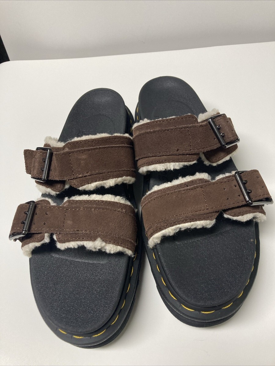 Dr. Martens MYLES SUEDE FUR-LINED BUCKLE SLIDE SANDALS Myles Suede Buckle Slide Sandals in Black | Dr. Martens main image 3