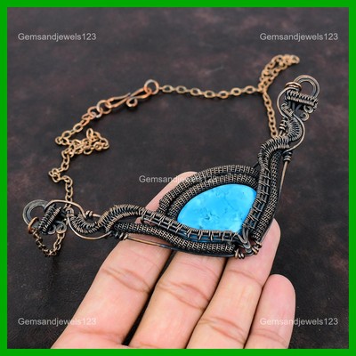 Friendship Day Sale Copper Arizona Turquoise Stone Wire Wrapped Necklace Jewelry