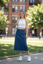 Faded Glory Denim Maxi Skirt Womens 16 W Raw Hem Y2K Cottage Modest Grunge