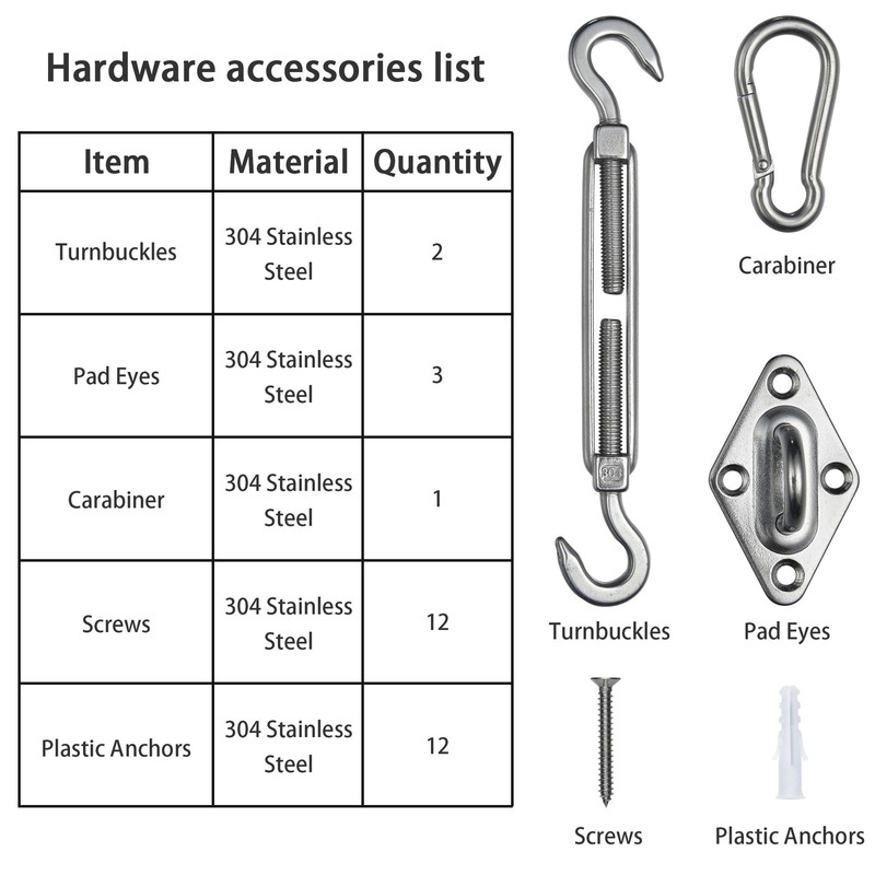 Triangle Sun Shade Sail Hardware Kit 5" Anti-Rust Stainless Steel Accessory