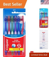 Reusable Extra Clean Adult Toothbrushes - 6 Count with Soft Circular Bristles