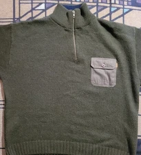 Oobe Mens Medium 100% Lambs Wool 1/4 Zip Sweater Dark Green