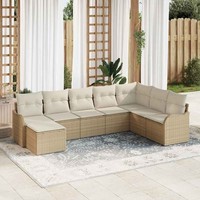 8-Teiliges Garten Sofa Set Mit Kissen Beige Poly Rattan