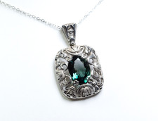 835 Silber - antiker Jugendstil Anhänger - grüner Spinell