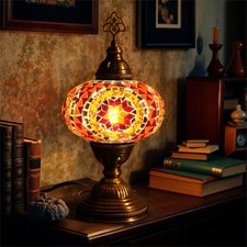 Free LED Bulb Included   Handmade Turkish Mosaic Table Lamp, Boho Moroccan Style