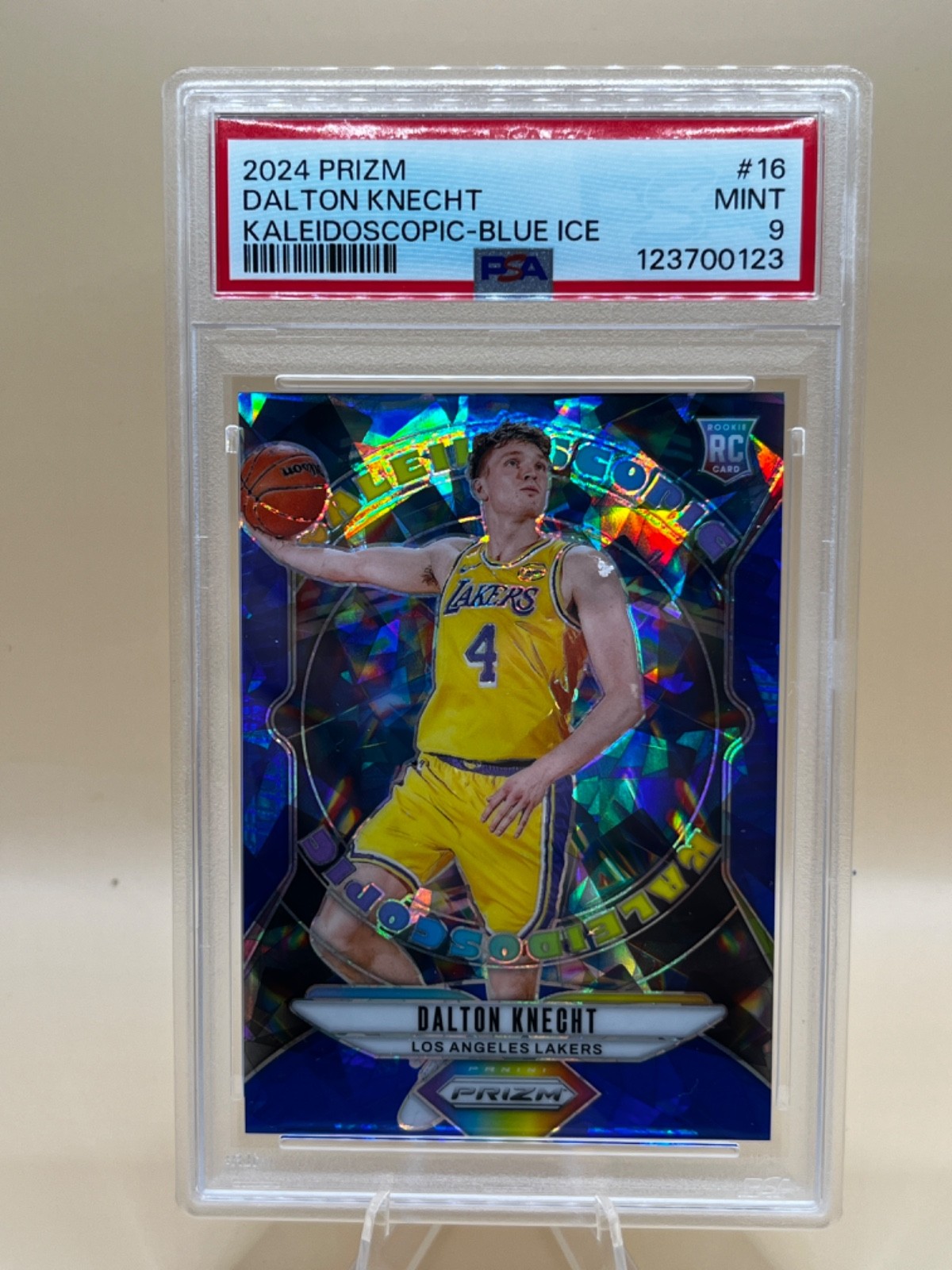 2024 Prizm Kaleidoscopic Dalton Knecht Blue Ice #4/125 PSA 9 Jersey Number JSY#