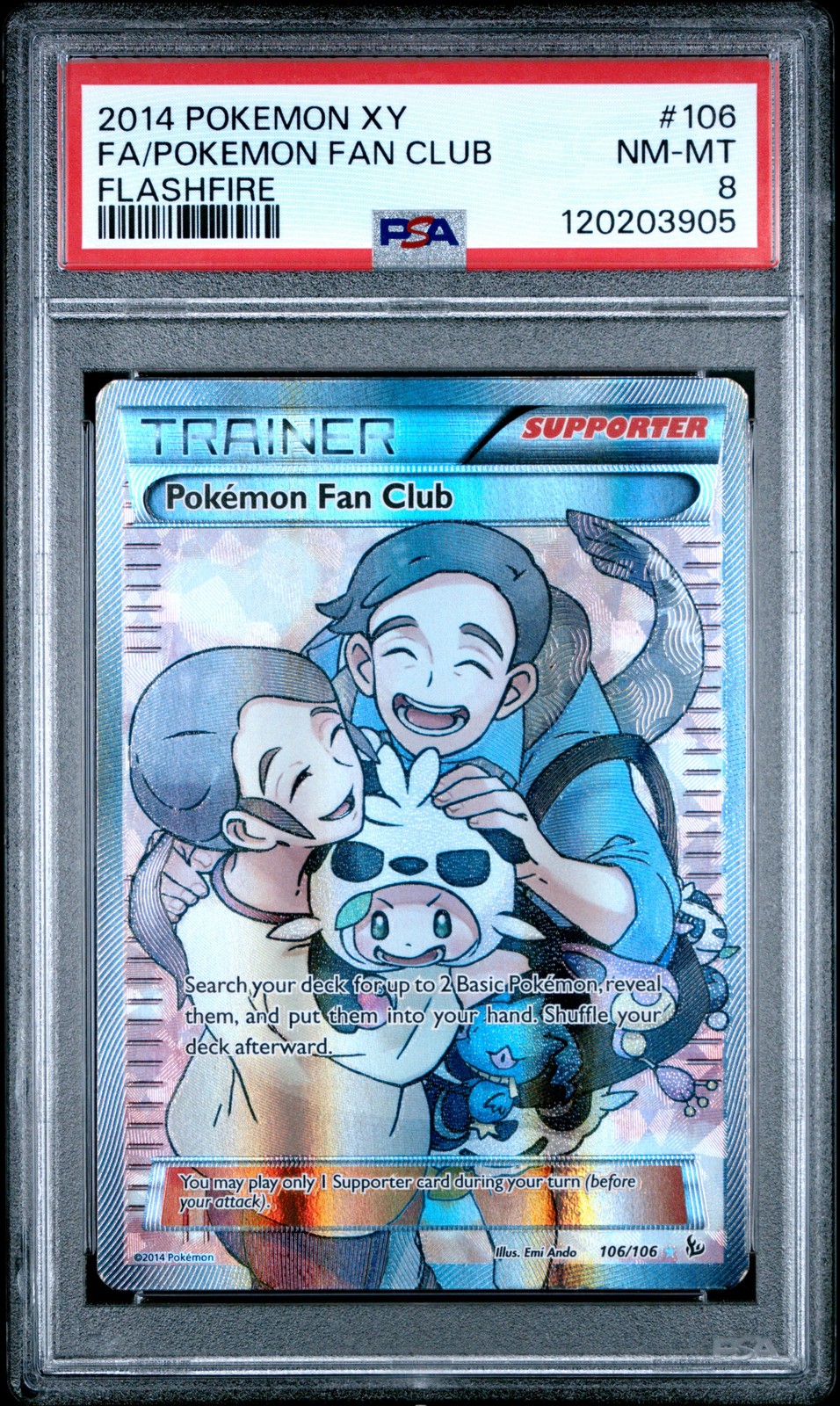 2014 POKEMON XY FLASHFIRE #106 FULL ART/POKEMON FAN CLUB PSA 8