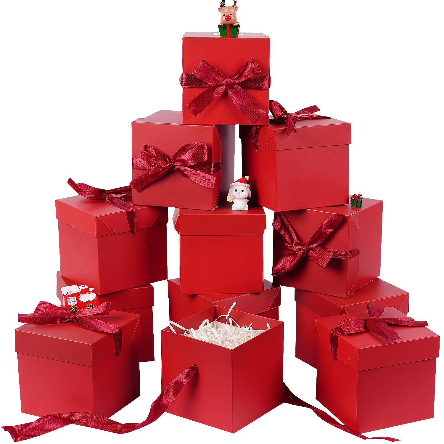 Small Gift Boxes W Lids, Red Gift Boxes W Ribbon for Christmas, Packing 12Pc