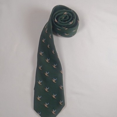 S.H. Franklin Lynchburg Men's Tie Green/Yellow Bird Animal Print Woven Pointed