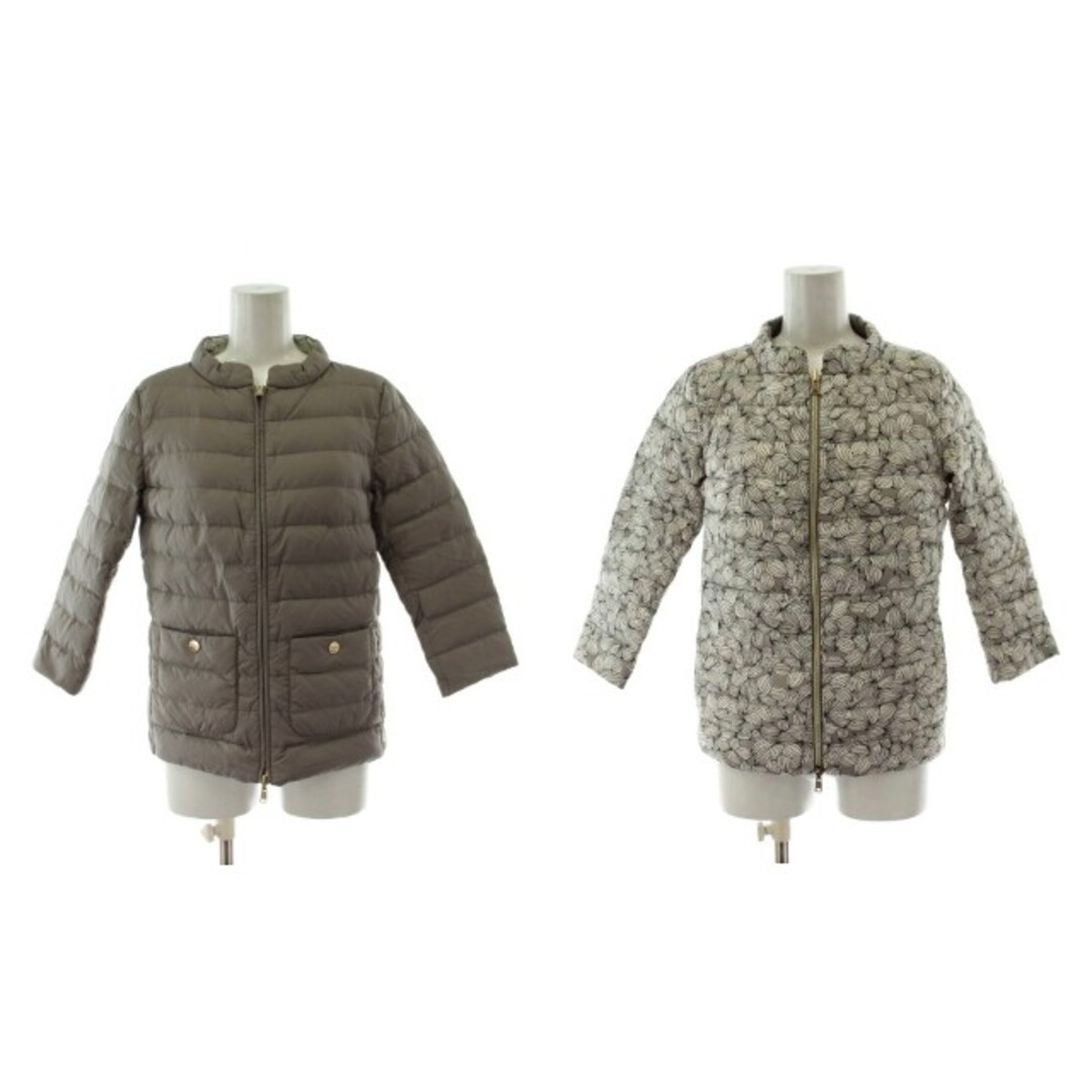 Herno Down Jacket 40 Greige Reversible Floral Lon… - image 1