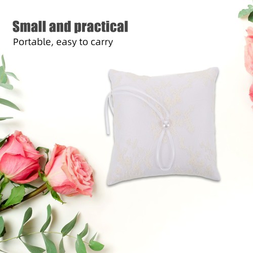 Vintage Stil Hochzeitskissen Satin bestickt Spitze eckig Trägerkissen - Bild 4 von 12