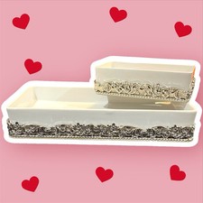 Rachel Ashwell Shabby Chic - White Porcelain Bath Dish Set Metal Ornate Casing