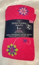 Faded Glory Fuchsia Heavyweight Cotton Tights Girls Size S (4-6)