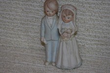 Vintage Bisque Porcelain Bride Groom Cake Topper Figurine - Hand Painted