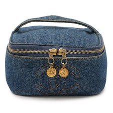 Chanel Denim Vanity Bag Makeup Pouch Women Blue One Size