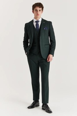 Herren grün Prince of Wales Karo 3 Teiler Anzug Tailored Fit Paul Andrew