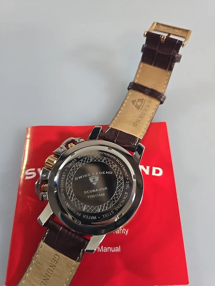 Reloj Swiss Legend Hombre 316l 330ft Scubador Cronógrafo Cuero Marrón B1 Foto 4 de 4