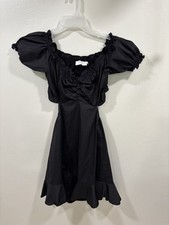 ASTR The Label Black Dress Cutout Back Puff sleeves Size S