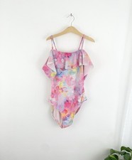 Cat And Jack Pink Multi Color Flowers One Piece Bathing Suits Girls Size 14 XL